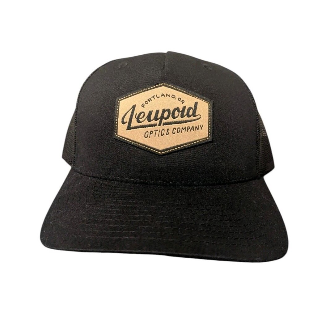 Black Leupold Optics Trucker Mesh Back Adjustable Snapback Hat Cap